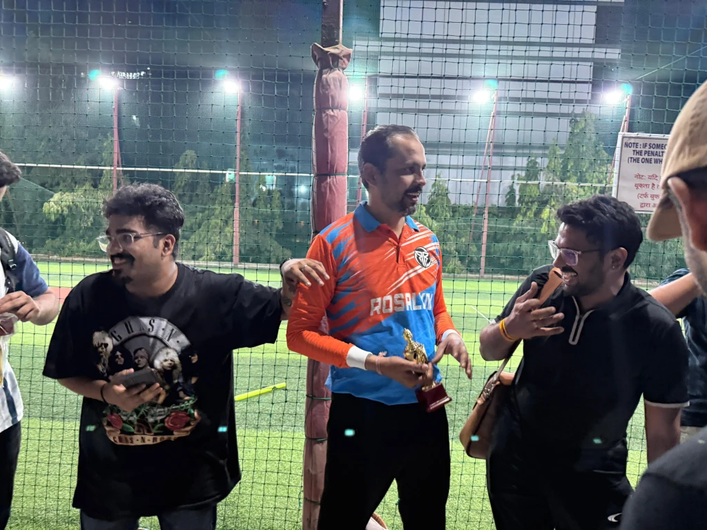 Team members fielding during the match