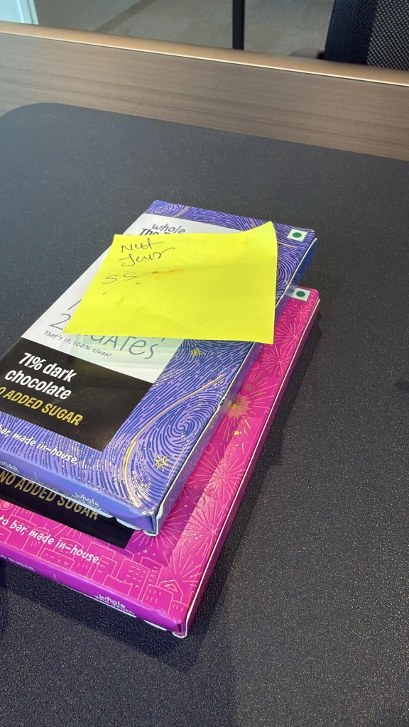 Team member with a Secret Santa gift